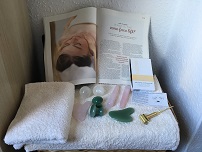 Picture of the crystals and facial tools used in the treatment.